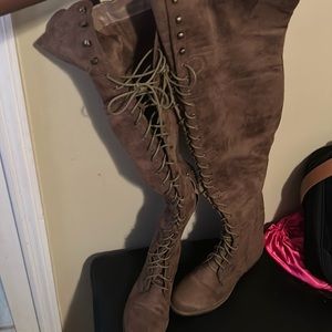 Taupe thigh high boot